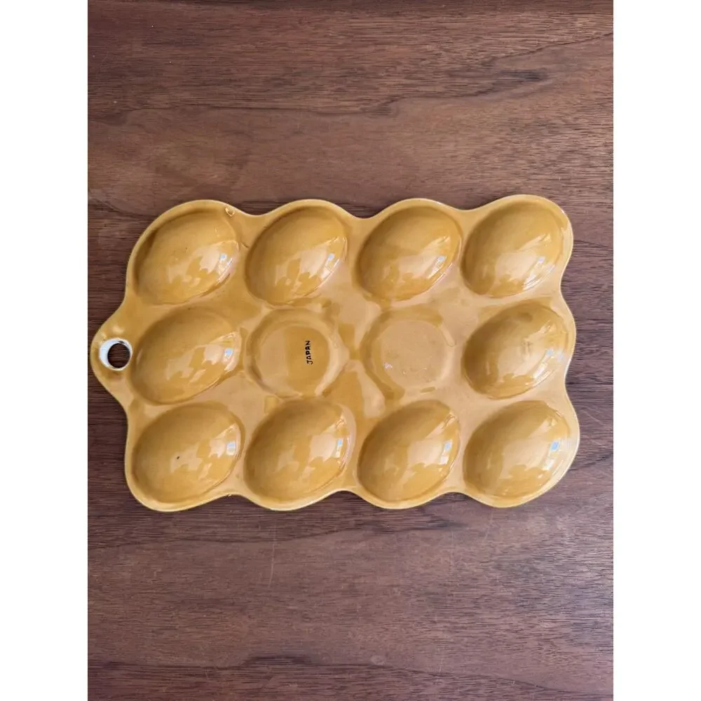 Vintage MCM Ceramic Mustard Yellow Colored Deviled- Egg Plate Japan.